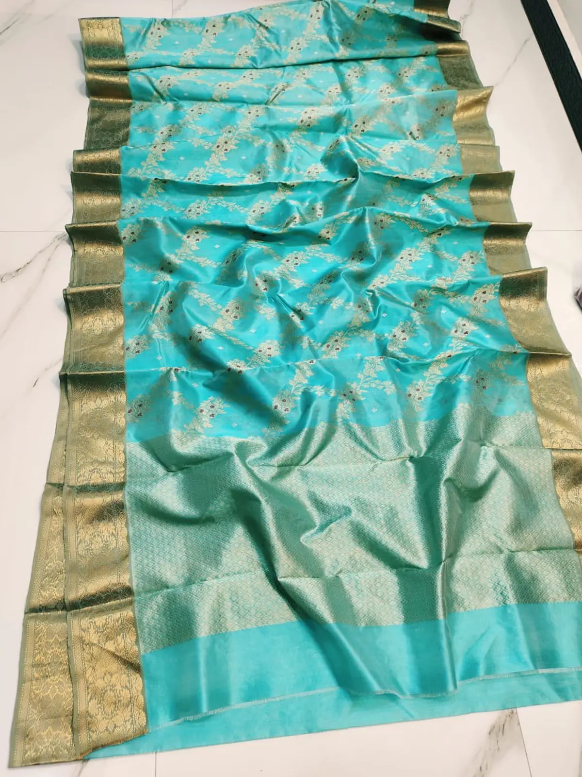 Handwoven Aqua Blue Aqua Blue Pattu Silk Saree - Authentic Chanderi Silk Saree Chanderi Saree