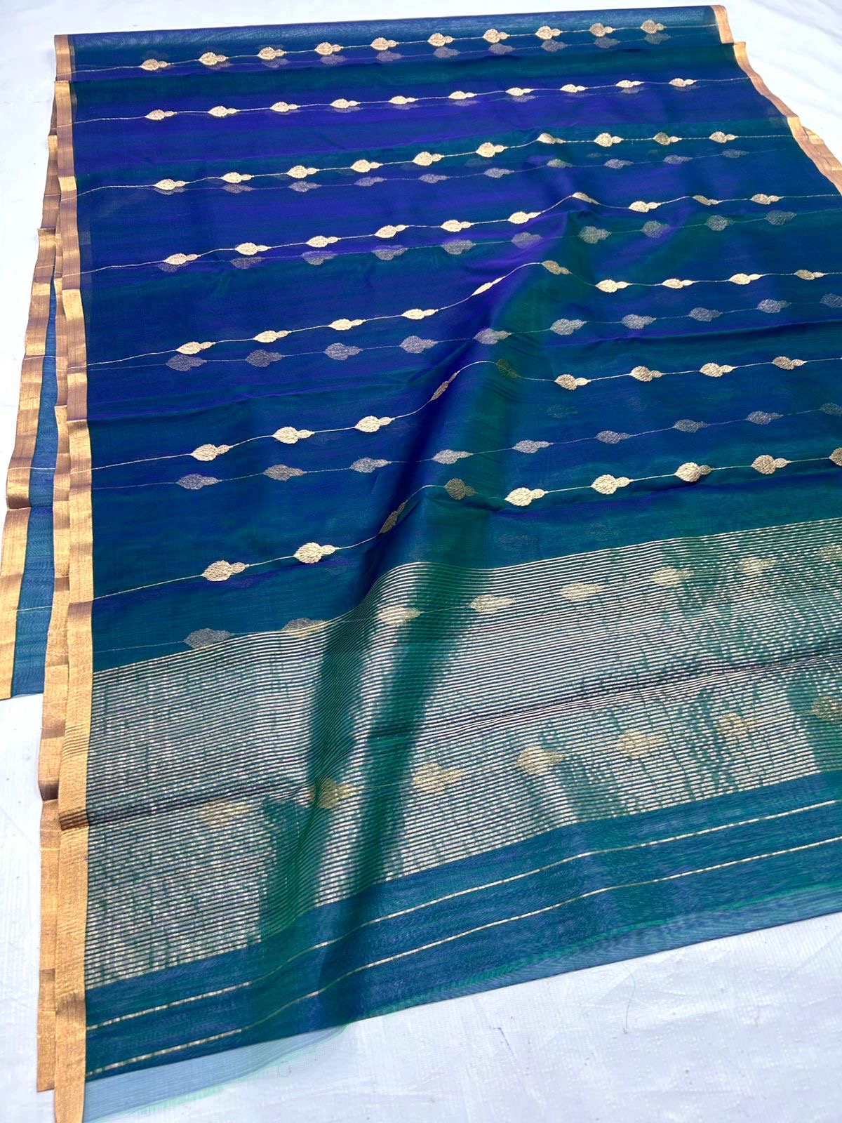 Handwoven Purple Royal Purple with Traditional Gold Zari Border and Butta Work Organza Chanderi Katan Silk Saree - Authentic Chanderi silk sarees Chanderi Saree - View 1