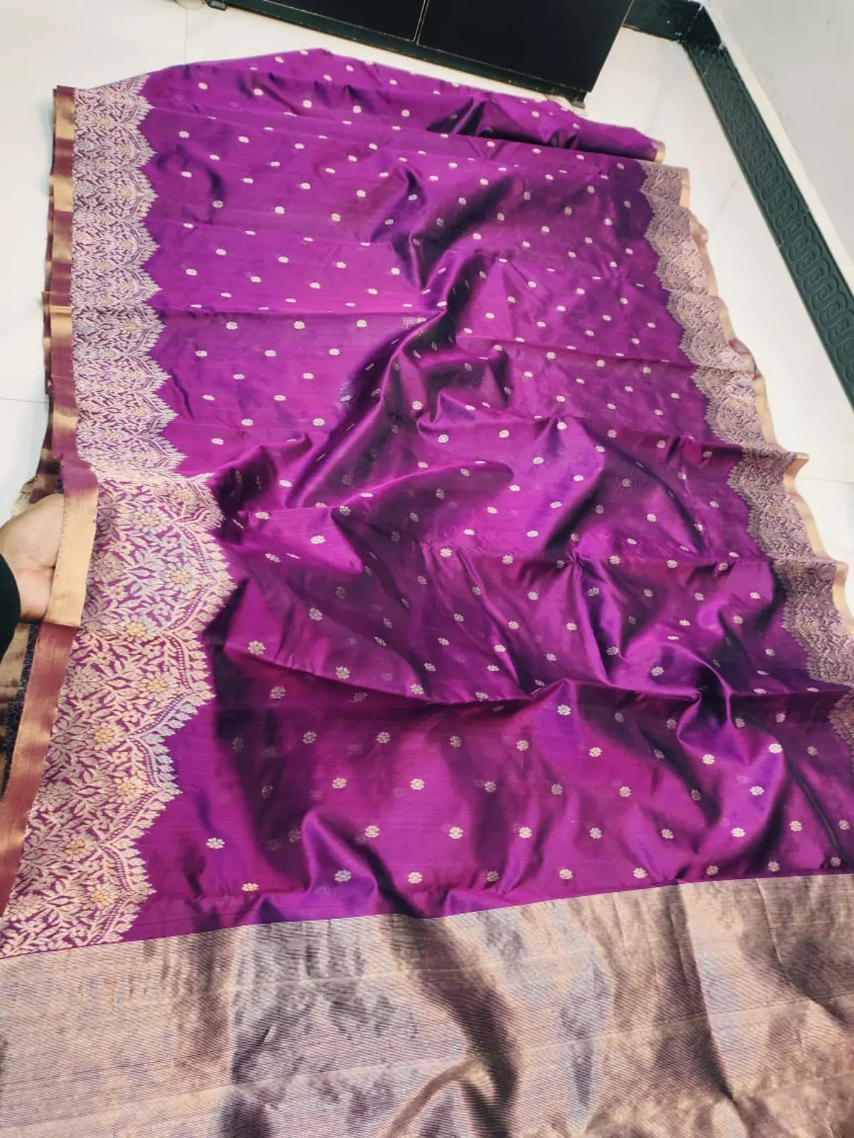 Handwoven Amethyst & Antique Gold Amethyst & Antique Gold Pattu Silk Saree - Authentic Chanderi Silk Saree Chanderi Saree