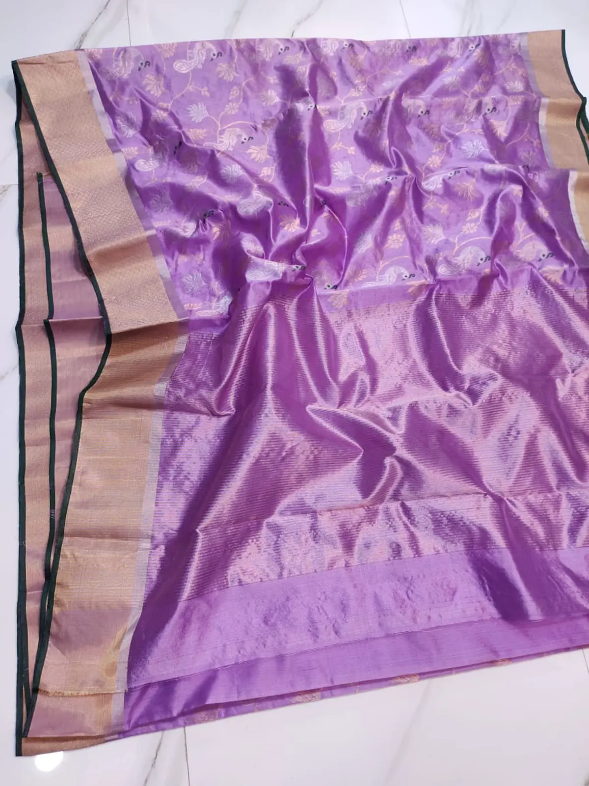 Handwoven Amethyst Haze & Antique Gold Amethyst Haze & Antique Gold Pattu Silk Saree - Authentic Chanderi Silk Saree Chanderi Saree - View 3