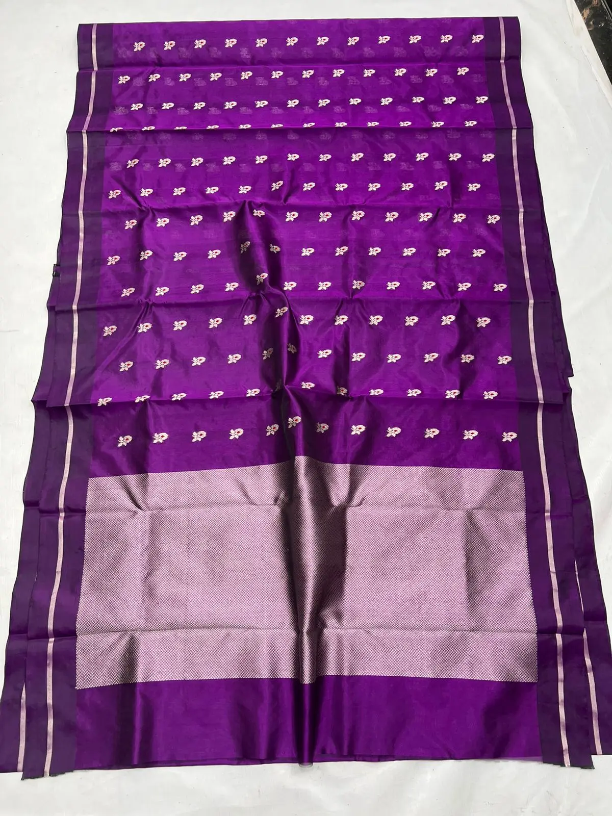 Handwoven Amethyst Purple Amethyst Purple Pattu Silk Saree - Authentic Chanderi Silk Saree Chanderi Saree