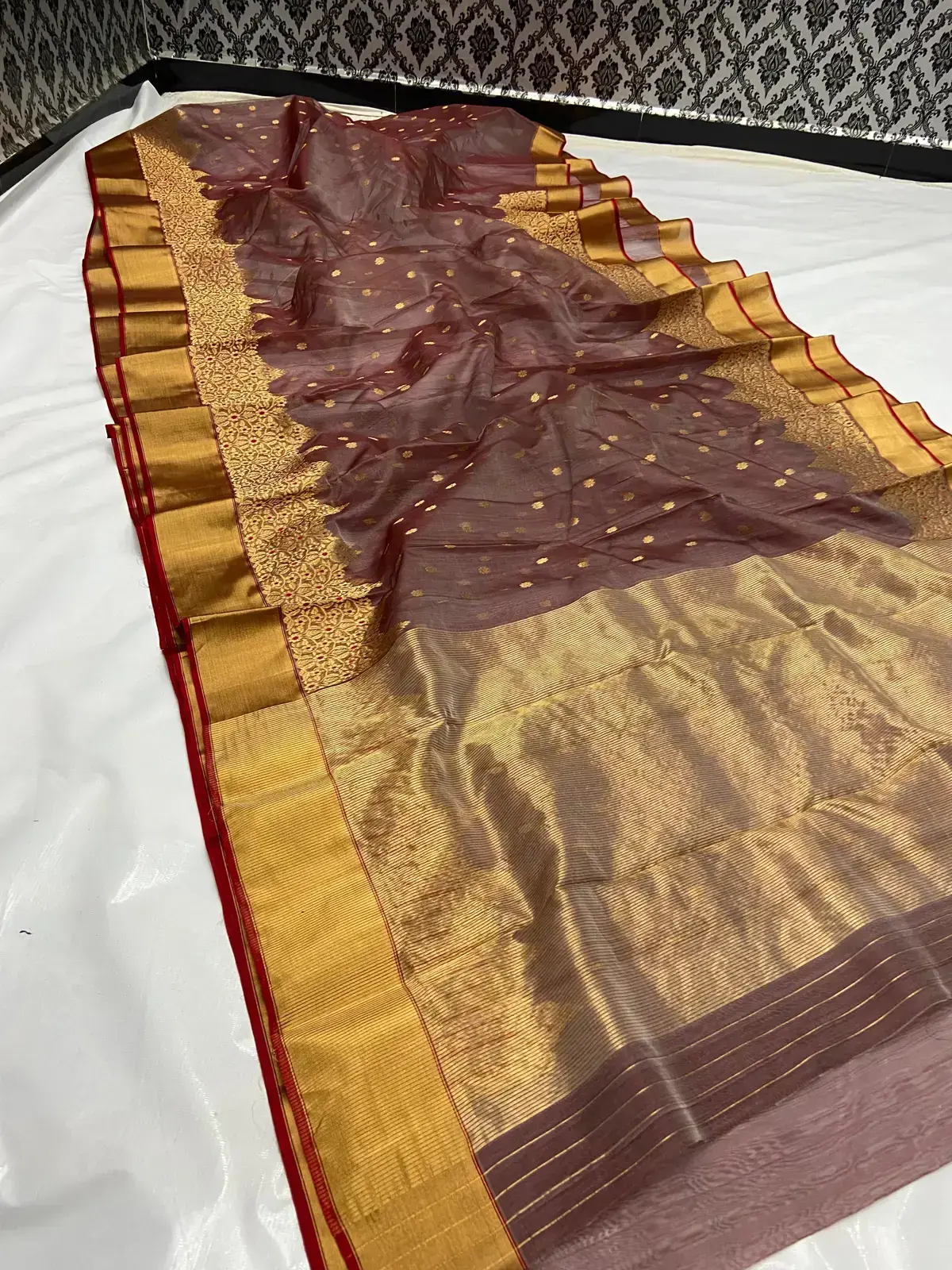 Cinnamon Brown Katan Silk Chanderi Saree - Handloom Chanderi Saree
