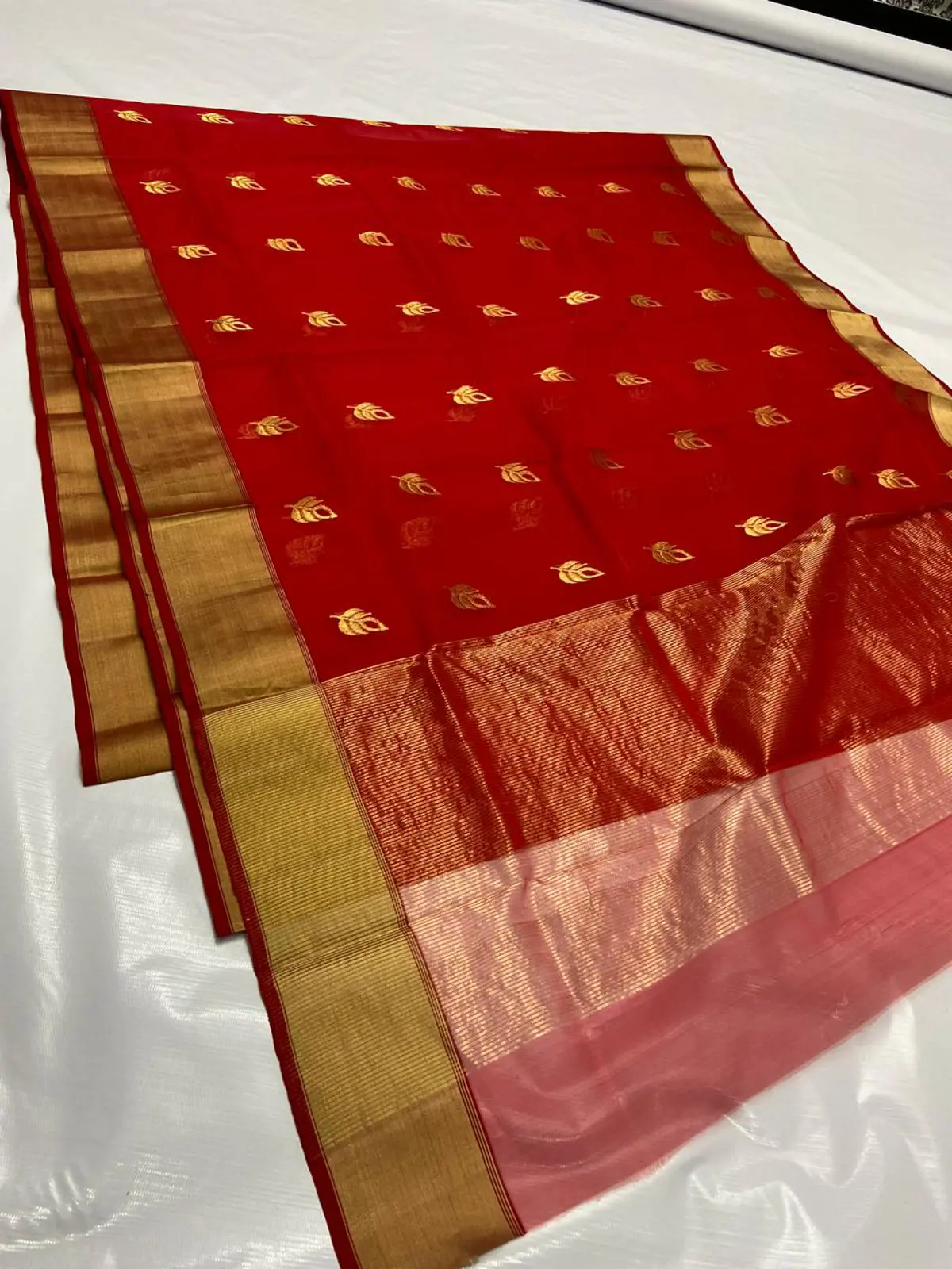 Handwoven Crimson & Gilded Gold Crimson & Gilded Gold Kataan Silk Saree - Authentic Chanderi Silk Saree Chanderi Saree