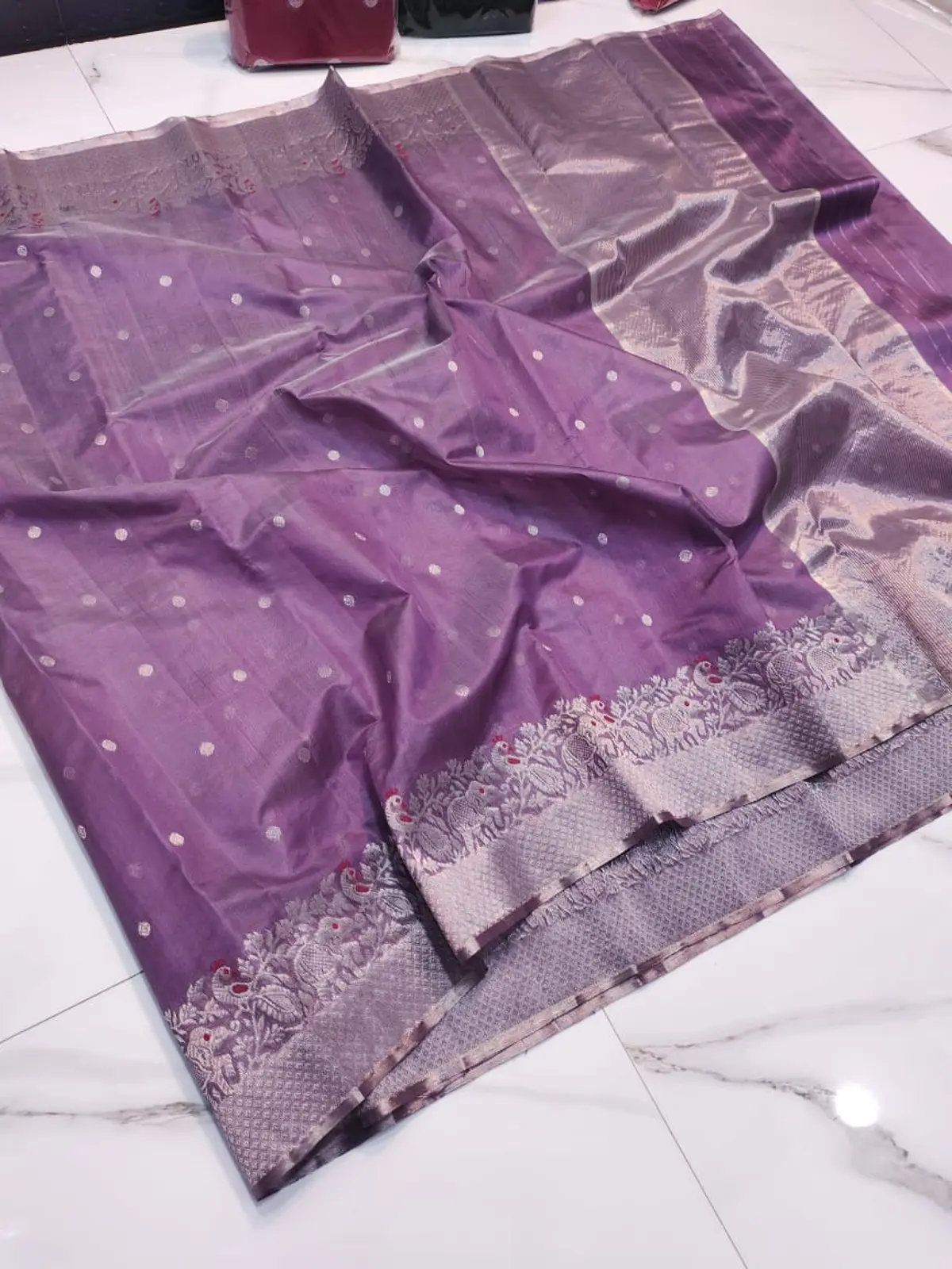 Handwoven Lavender Silver Lavender Silver Pattu Silk Saree - Authentic Chanderi Silk Saree Chanderi Saree