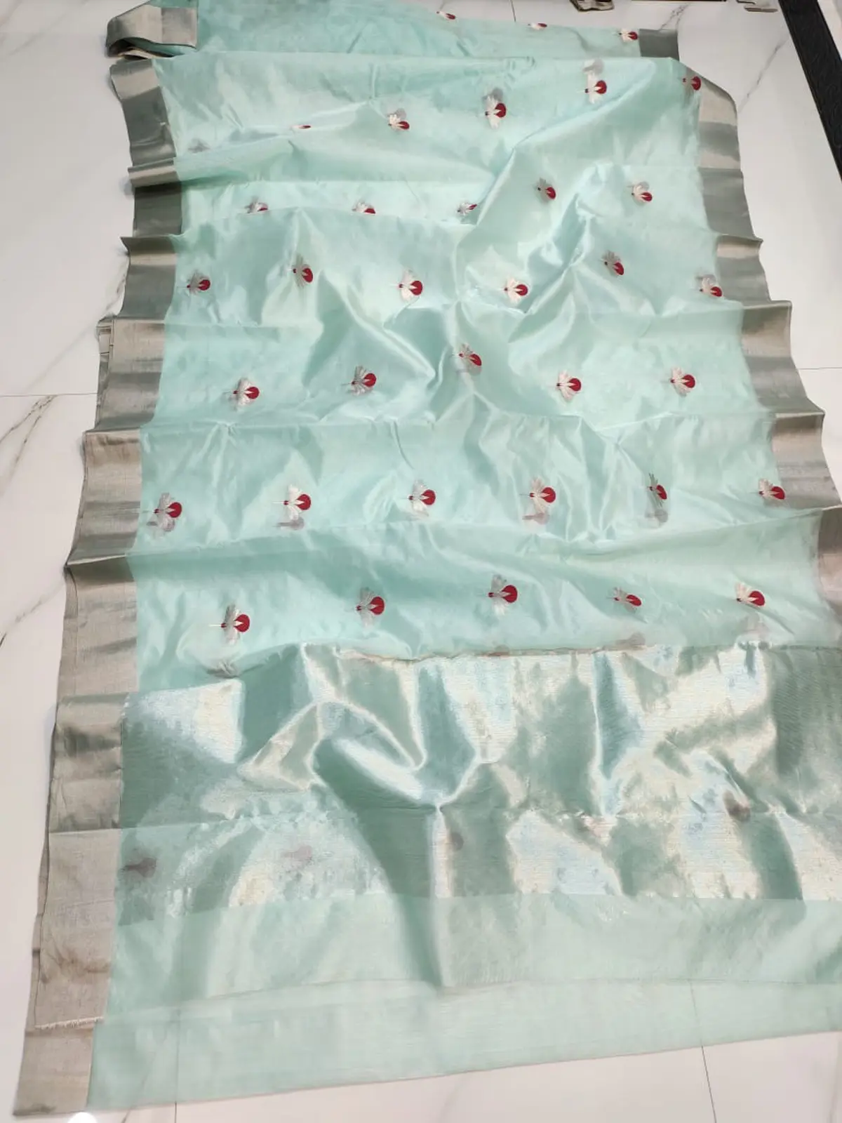 Handwoven Pale Aqua Pale Aqua Pattu Silk Saree - Authentic Chanderi Silk Saree Chanderi Saree - View 1