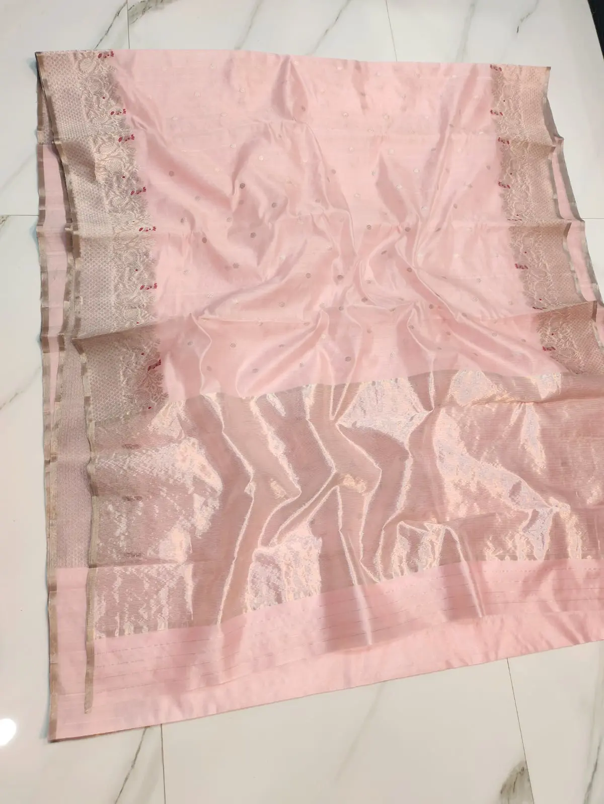 Petal Pink & Antique Silver Pattu Silk Saree