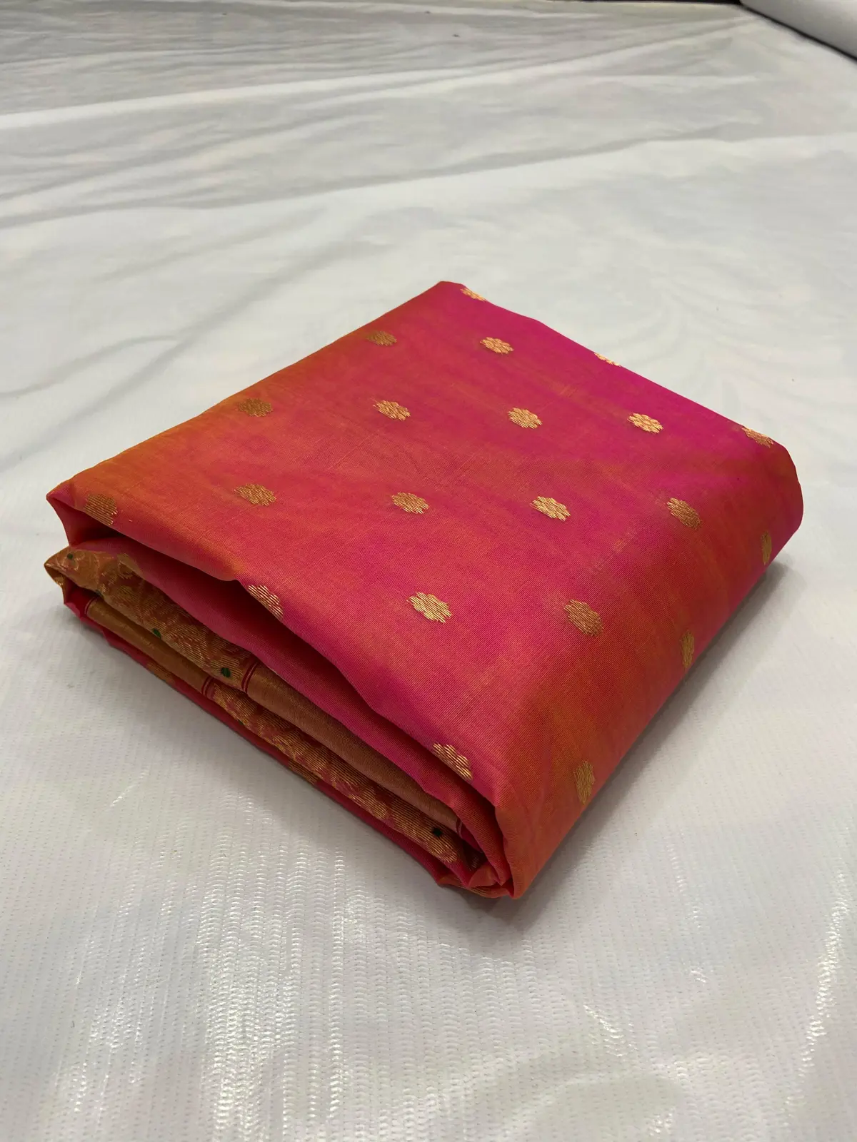 Handwoven Fuchsia & Sunstone Gold Radiant Fuchsia with Gilded Floral Motifs Kataan Silk - Authentic Chanderi Silk Saree Chanderi Saree