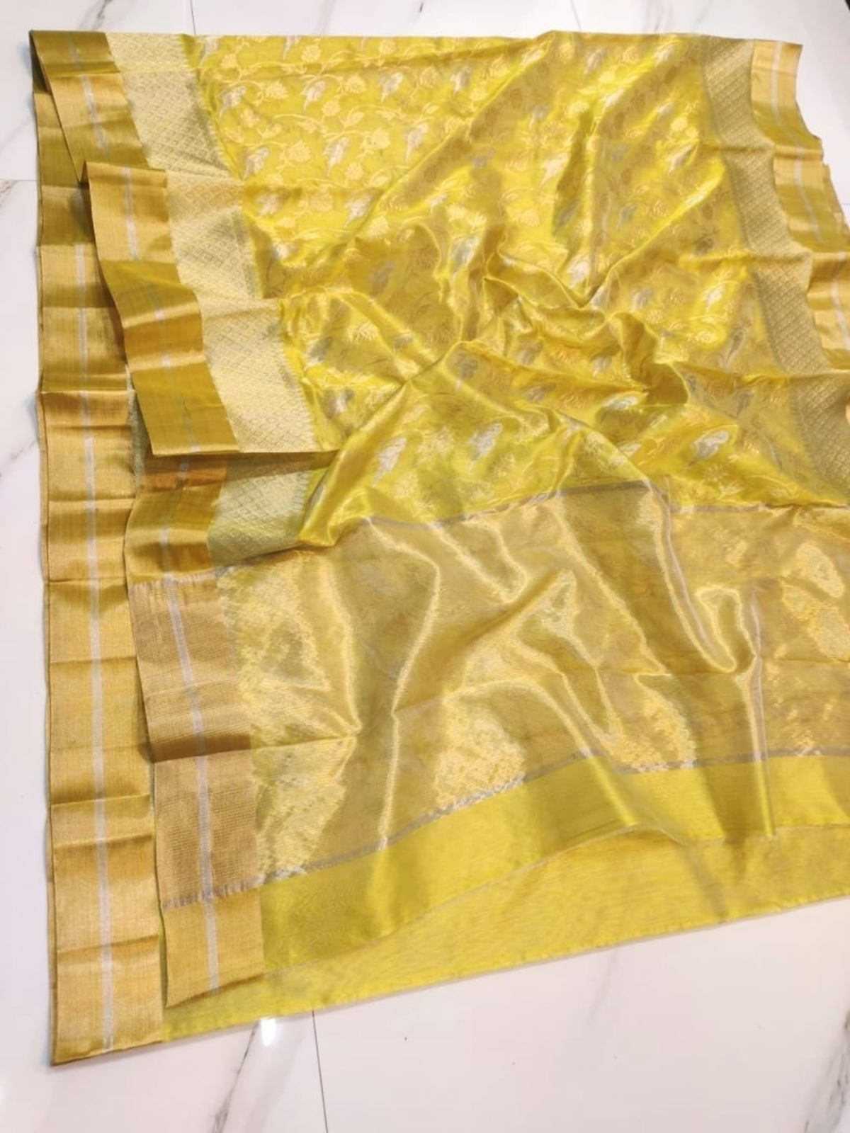 Handwoven Radiant Sunshine Yellow Pure Pattu Silk Saree - Authentic Chanderi Silk Saree Chanderi Saree