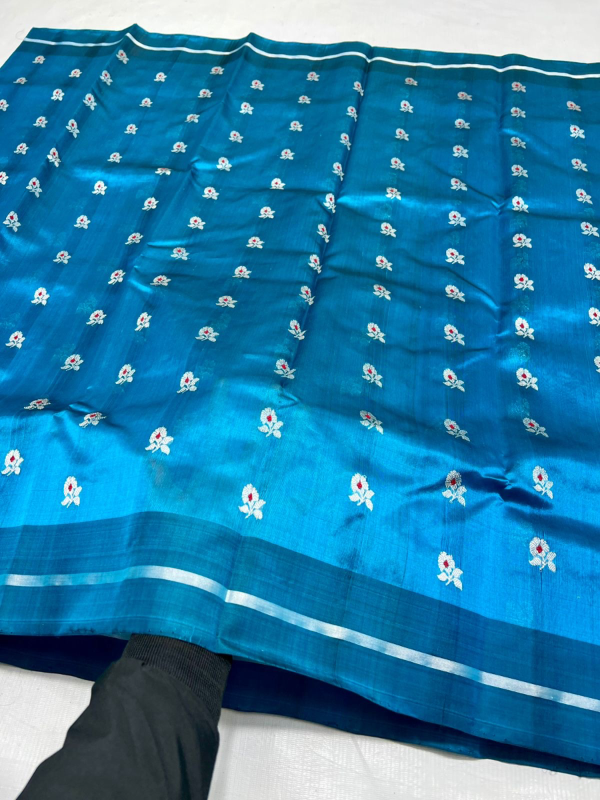 Handwoven Radiant Teal Blue Pure Pattu Silk Saree - Authentic Chanderi Silk Saree Chanderi Saree