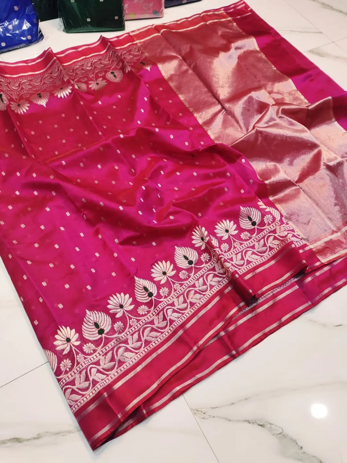 Handwoven Rani Pink Rani Pink Pattu Silk Saree - Authentic Chanderi Silk Saree Chanderi Saree - View 1