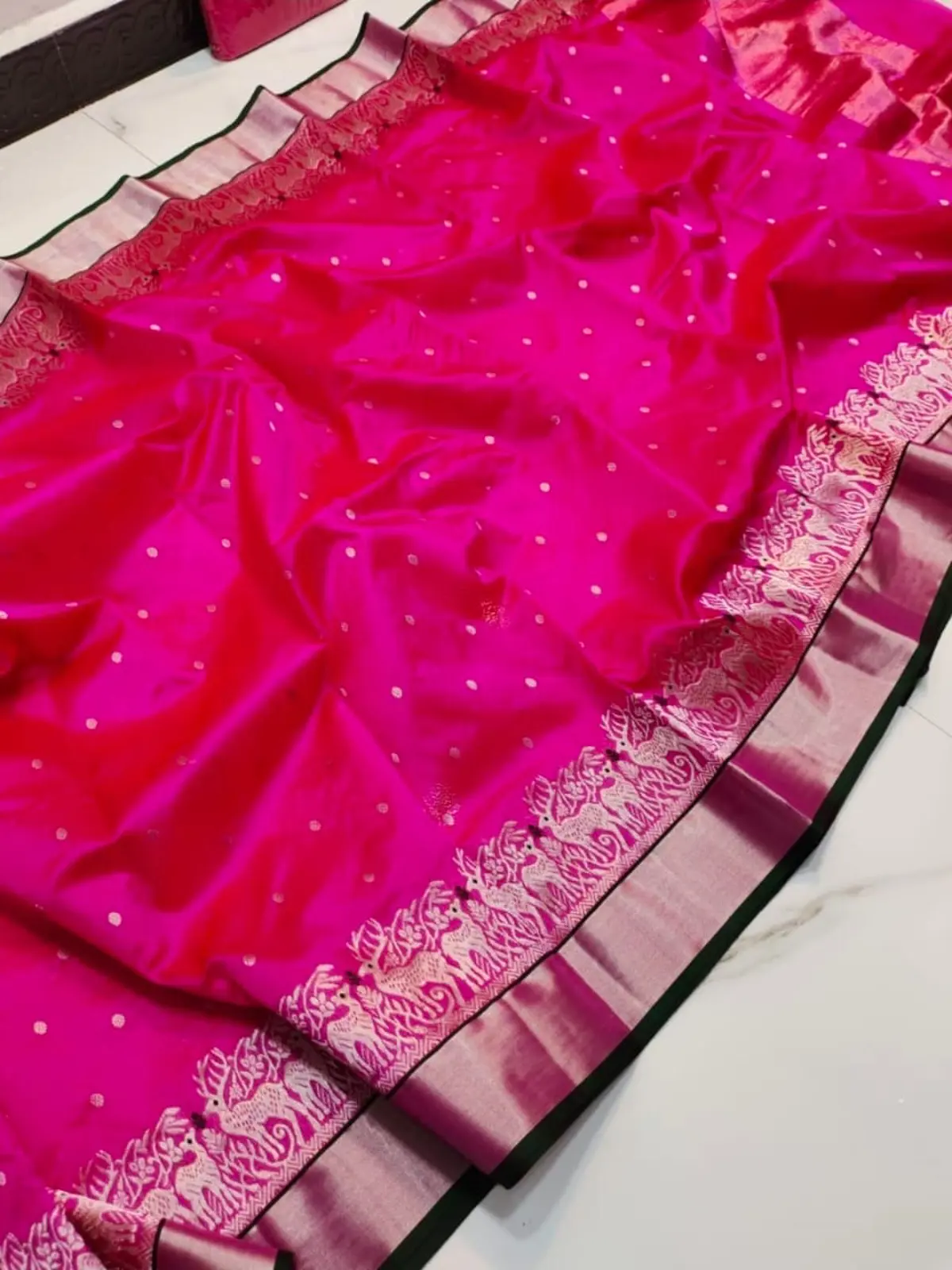 Handwoven Rani Pink Rani Pink Pattu Silk Saree - Authentic Chanderi Silk Saree Chanderi Saree