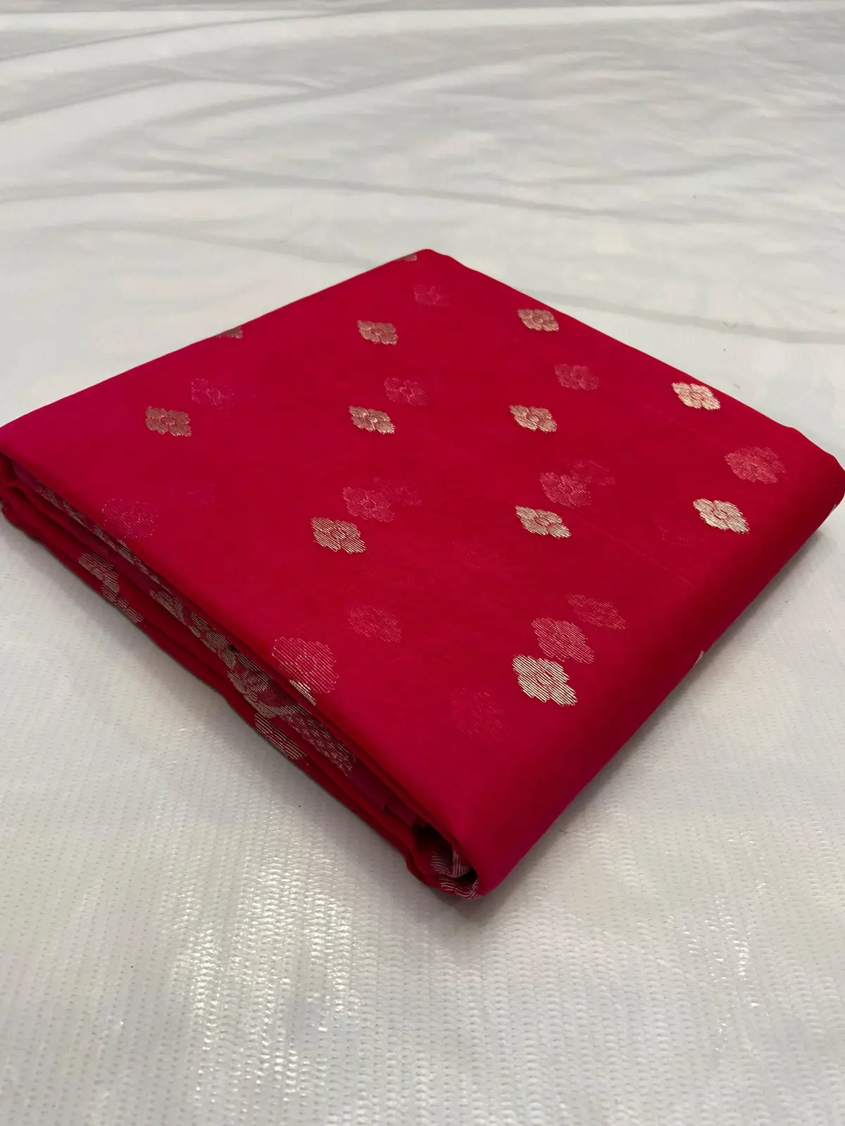 Rani Pink with Delicate Gold Buti Kataan Silk - Handloom Chanderi Saree
