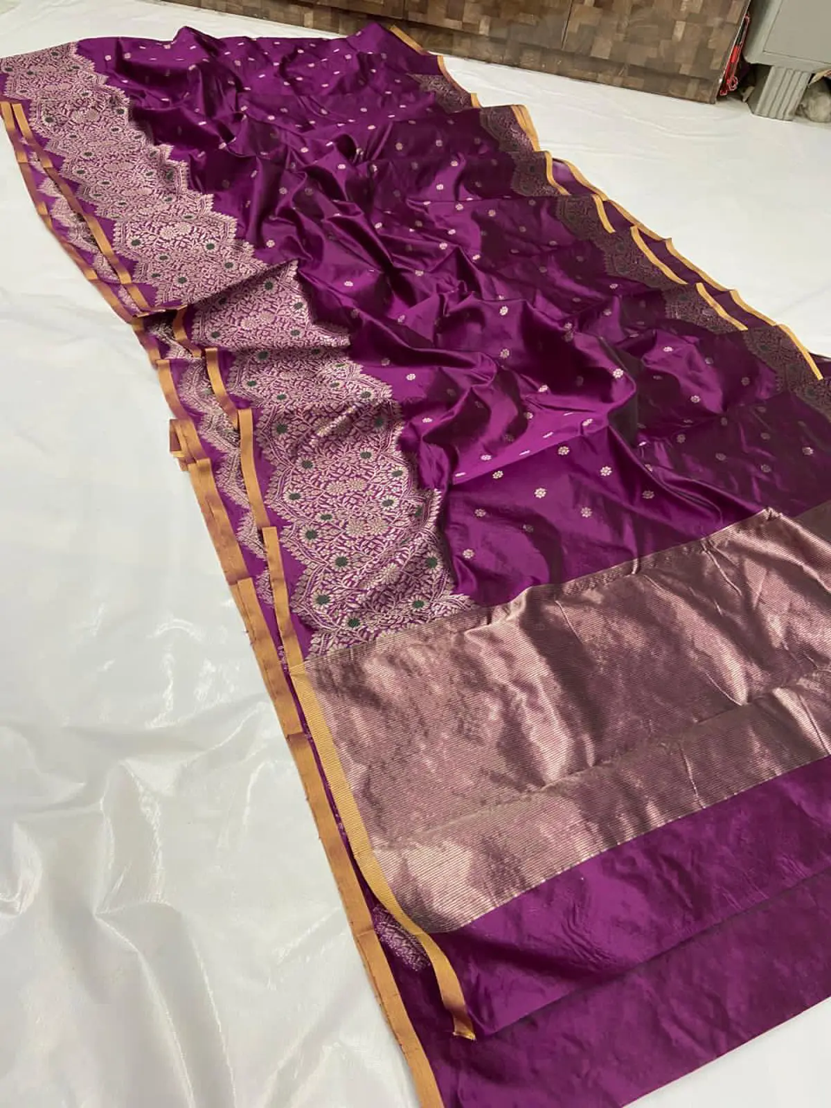 Handwoven Regal Amethyst & Rose Gold Regal Amethyst & Rose Gold Pattu Silk Saree - Authentic Chanderi Silk Saree Chanderi Saree - View 1