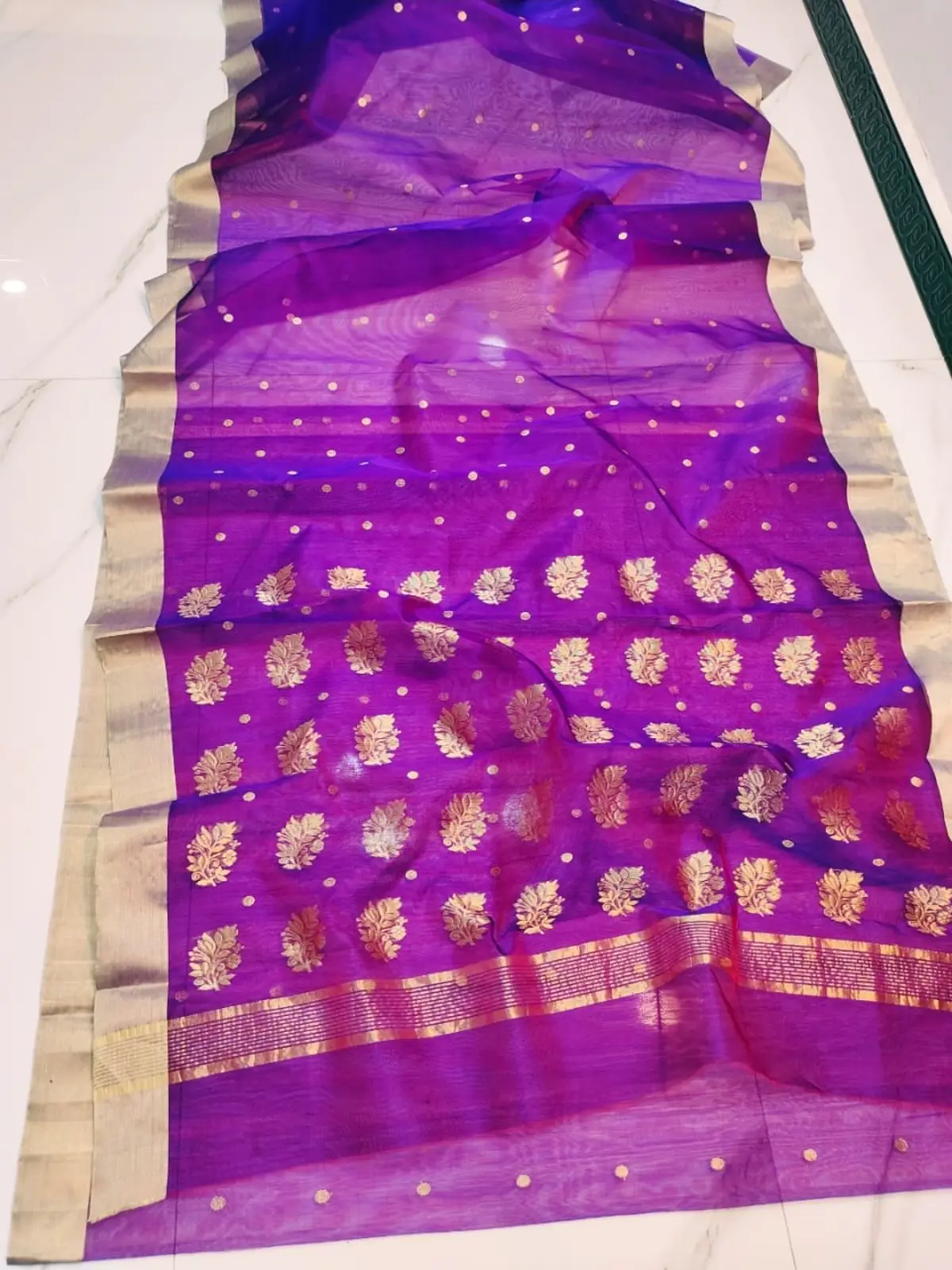 Handwoven Regal Amethyst with Gilded Gold Regal Amethyst with Gilded Gold Kataan Silk Saree - Authentic Chanderi Silk Saree Chanderi Saree - View 1