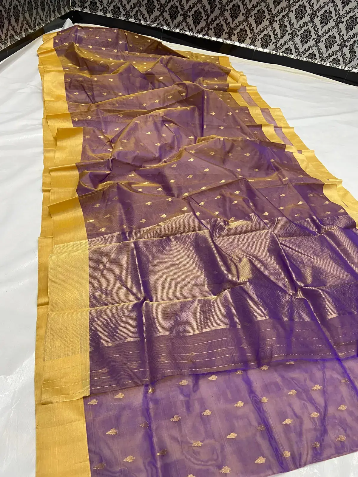 Handwoven Royal Plum & Burnished Gold Royal Plum with Burnished Gold Buti Chanderi Saree - Authentic Chanderi Silk Saree Chanderi Saree - View 1
