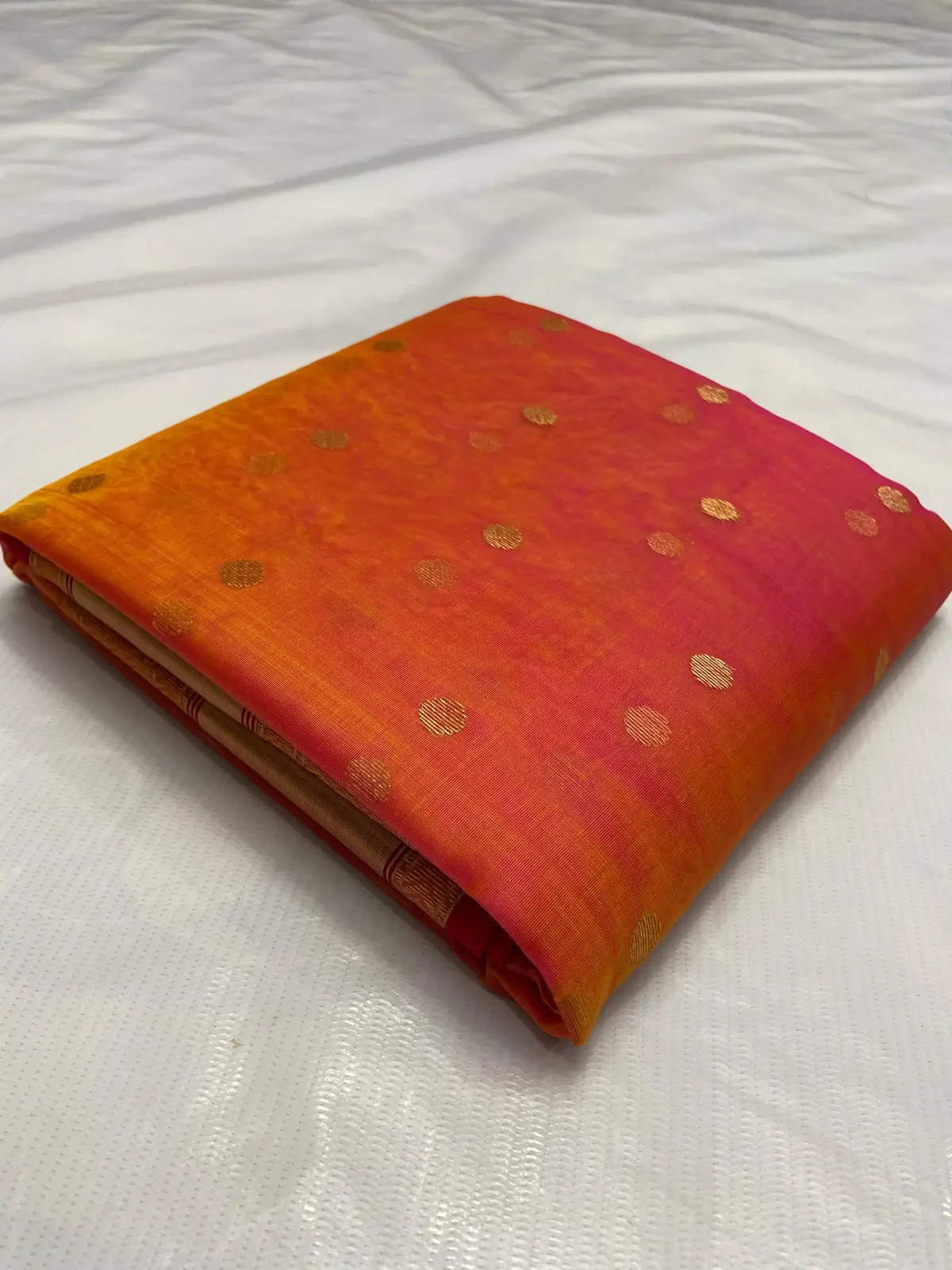 Saffron Sunset to Fuchsia Bloom with Gold Zari Bootis Kataan Silk