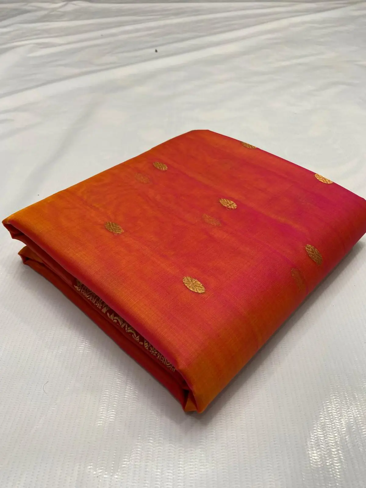 Handwoven Vermillion Blush & Rani Pink with Gold Zari Vermillion Blush and Rani Pink with Delicate Gold Zari Buttis Kataan Silk - Authentic Chanderi Silk Saree Chanderi Saree - View 1